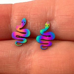 Multi Color Snake Stainless steel minimalist post stud Earrings /m28